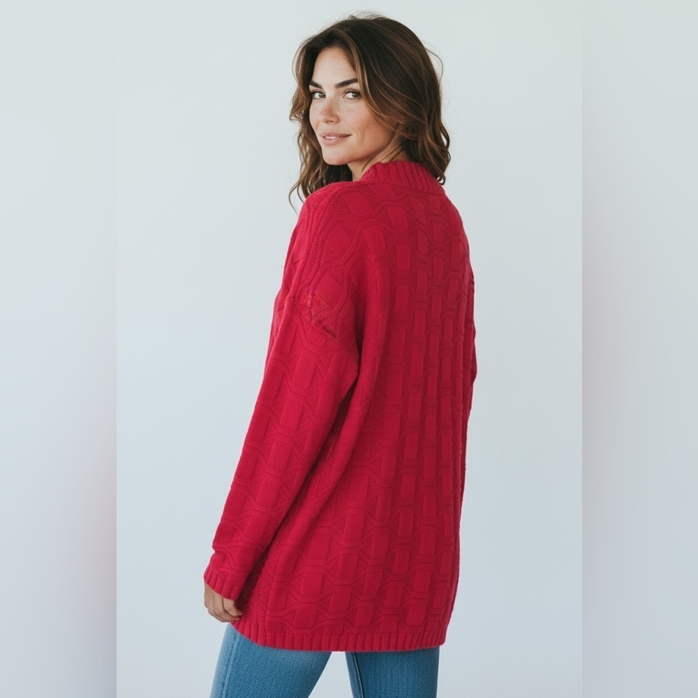 Vintage Large Class 955 80s Red Soft Cozy Textured Knit Sweater USA Made
